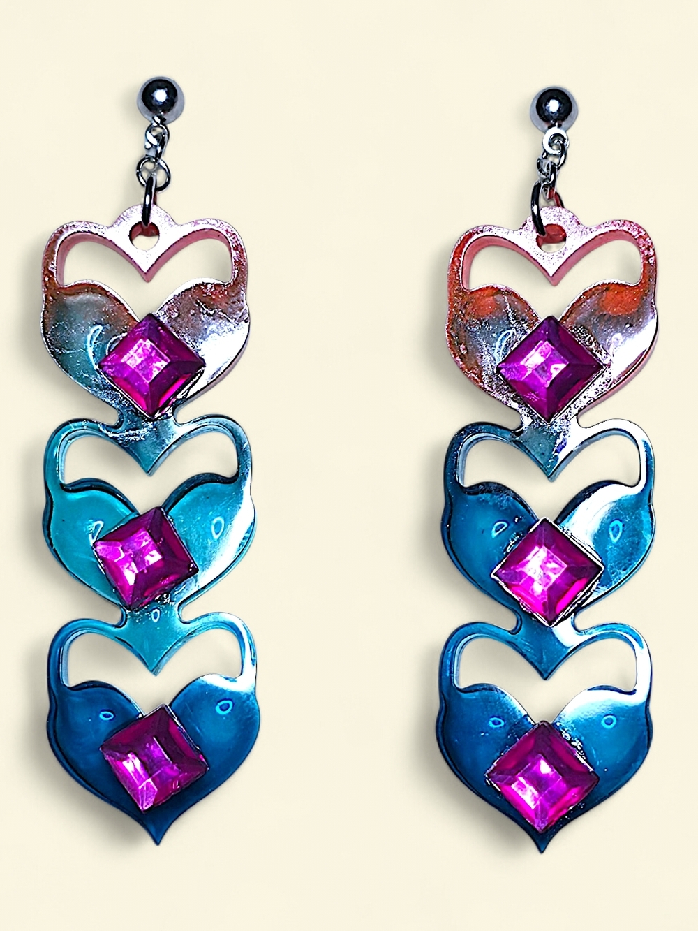 Teal & Peach Gradient Resin Tiered Dangle Earrings - Picture 3 of 3
